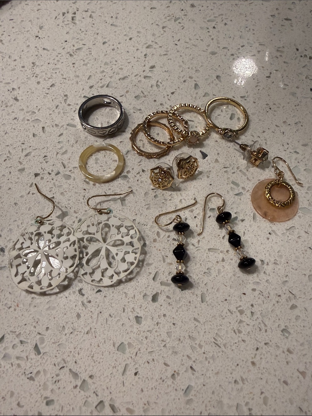 Gold and Black Mixed Metal Earring and Ring Set - Women Jewelry